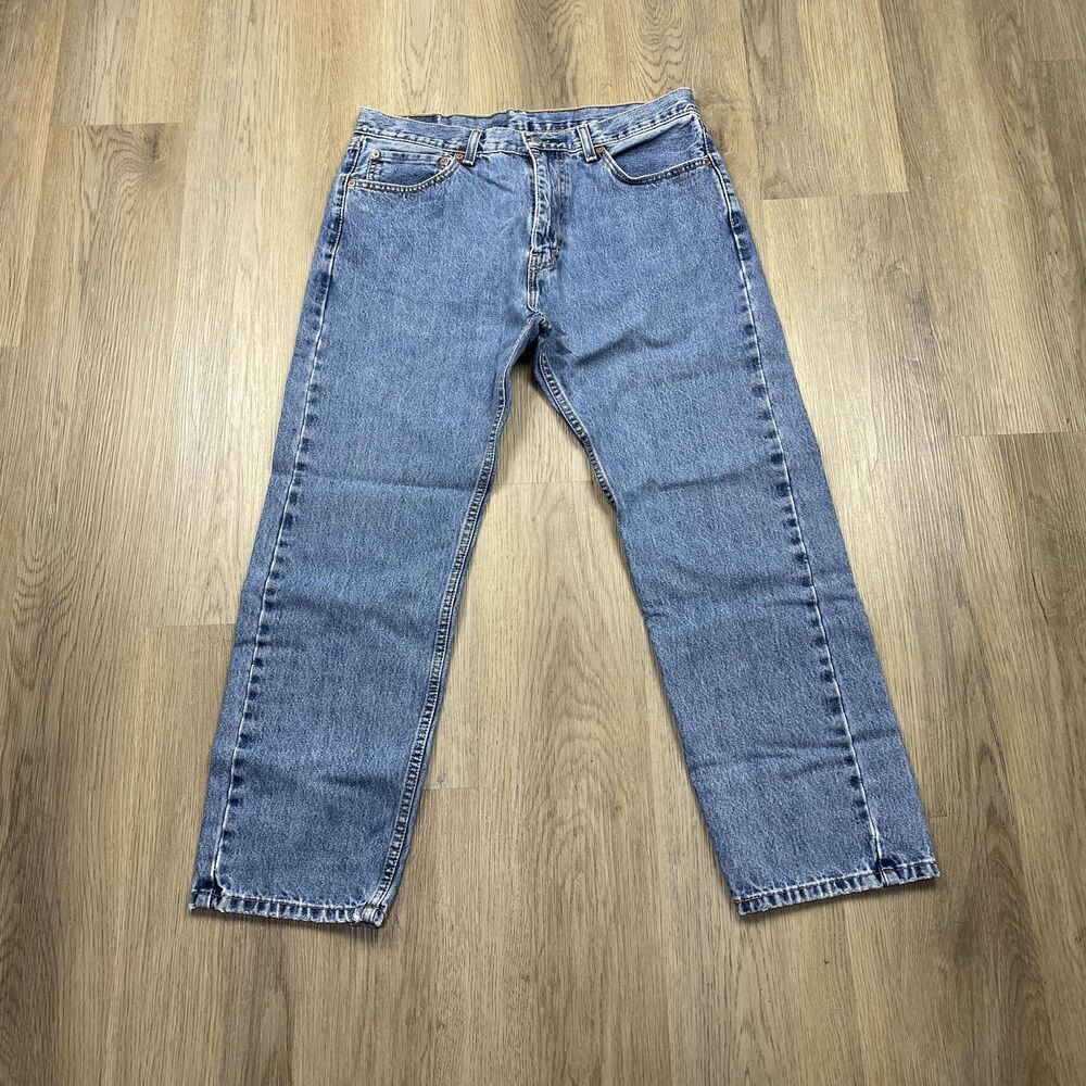 Levi's 505 Jeans Mens 36x30 Blue Denim Regular Fit Straight Leg Zip Fly Red Tab